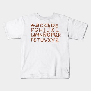 Spanish alphabet. Back to school soon. Letters for children. Study. Kids T-Shirt